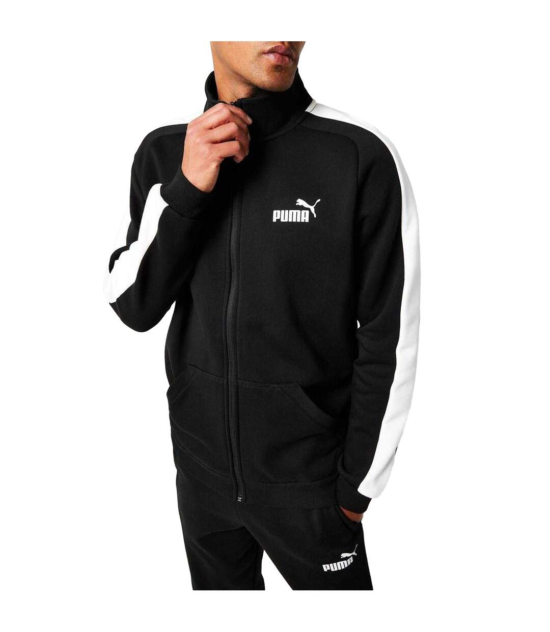 Mens Clean Fleece Tracksuit Set Black White Puma-4