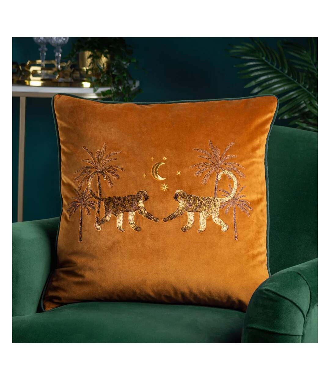 Dusk monkey cushion cover 50cm x 50cm rust Wylder-3