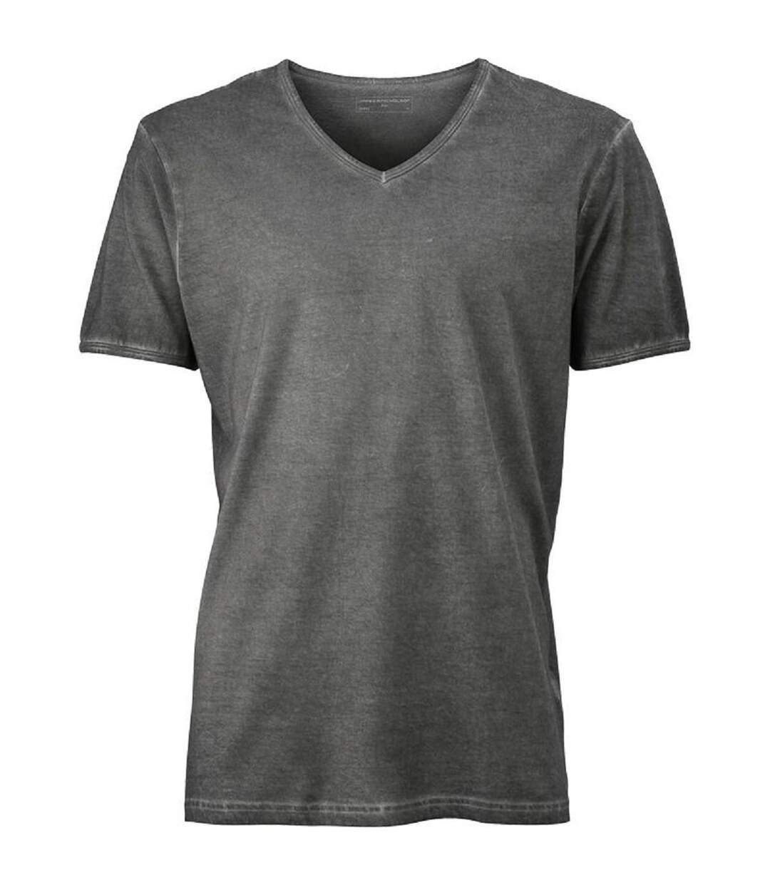 T-shirt style bohémien col V homme JN976 - gris graphite-1