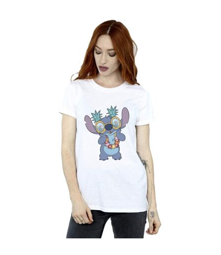 Disney Womens/Ladies Lilo And Stitch Tropical Fun Cotton Boyfriend T-Shirt (Blanc) - UTBI29848