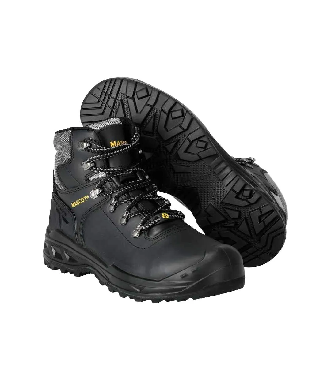 Mens Footwear Industry Elbrus Leather Safety Boots Black Yellow Mascot-4