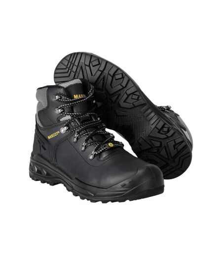 Mens Footwear Industry Elbrus Leather Safety Boots Black Yellow Mascot