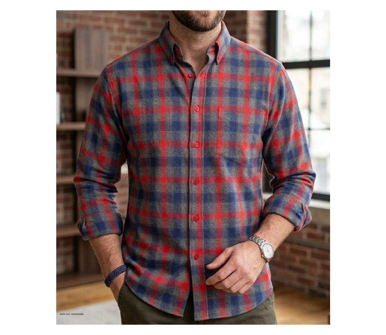 Chemise à carreaux homme WINCHESTER TARGET à carreaux gris : le confort thermique du pur coton gratté-1