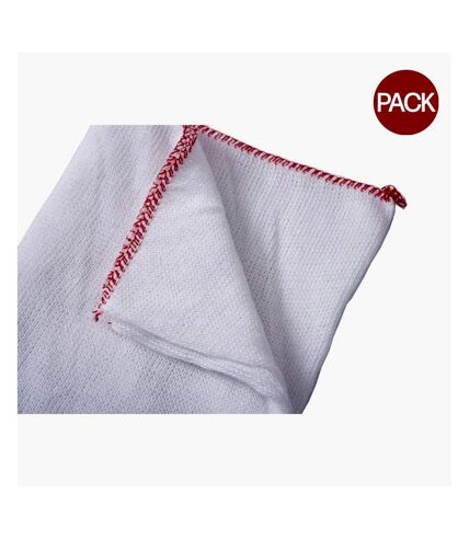 Pack of 10  Bleached dish cloth  one size white/red Abbey