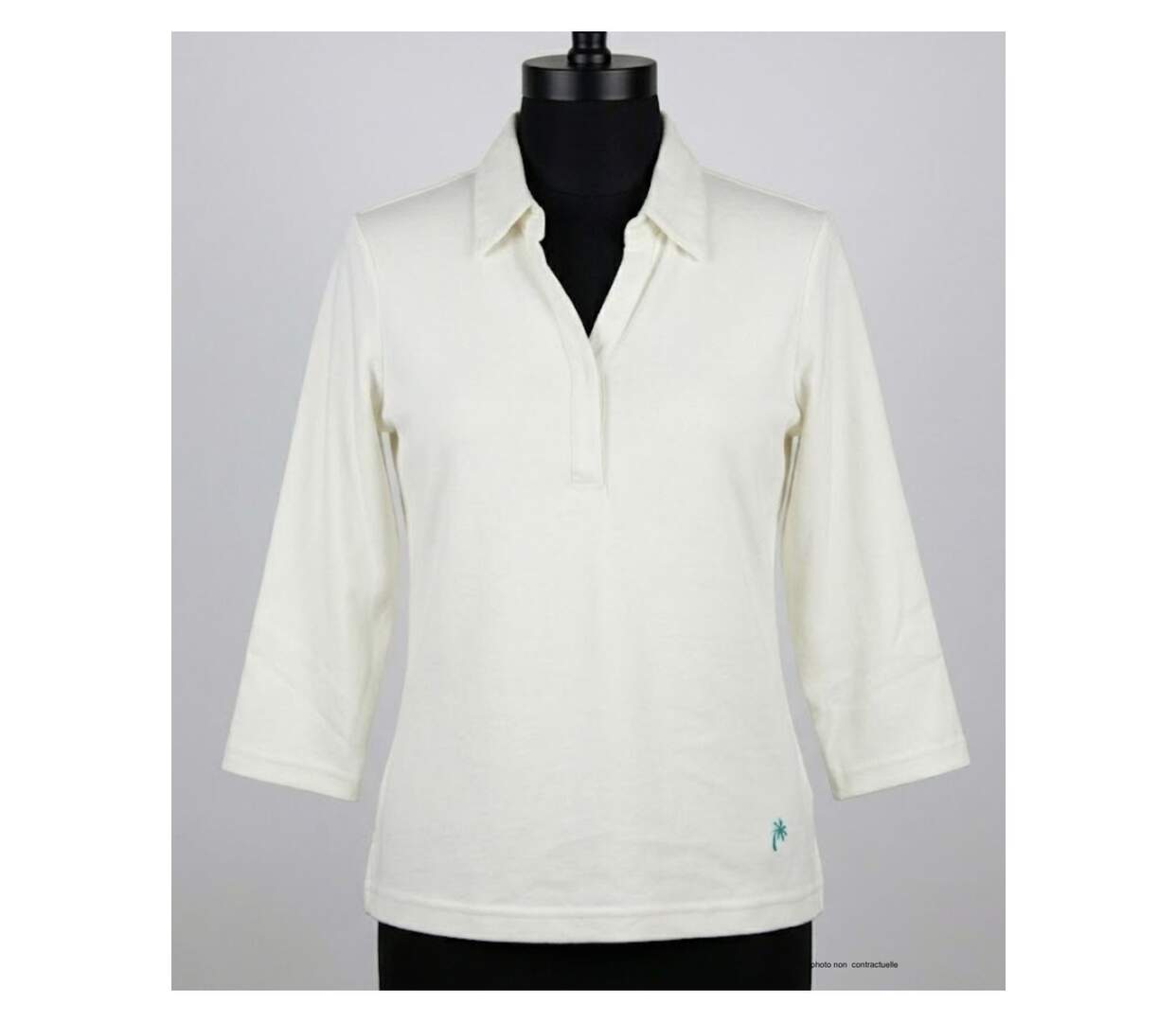 Polo MAYFLOWER KF268L blanc à manches 3/4 : le chic naturel en coton-3