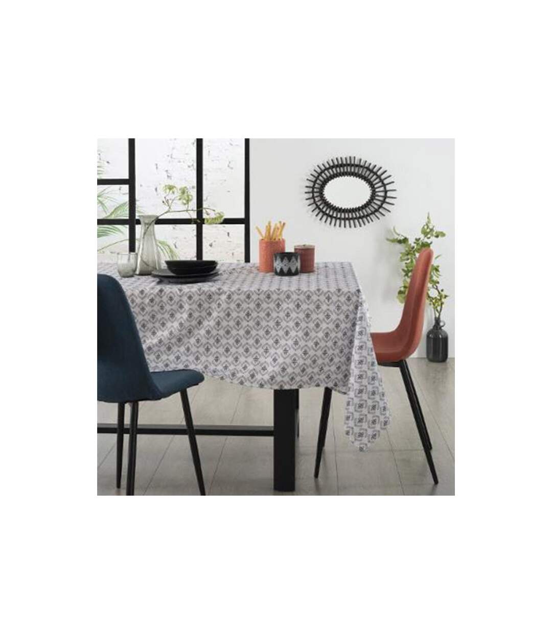 Nappe Antitache à Motifs Hindi 140x240cm Gris-3