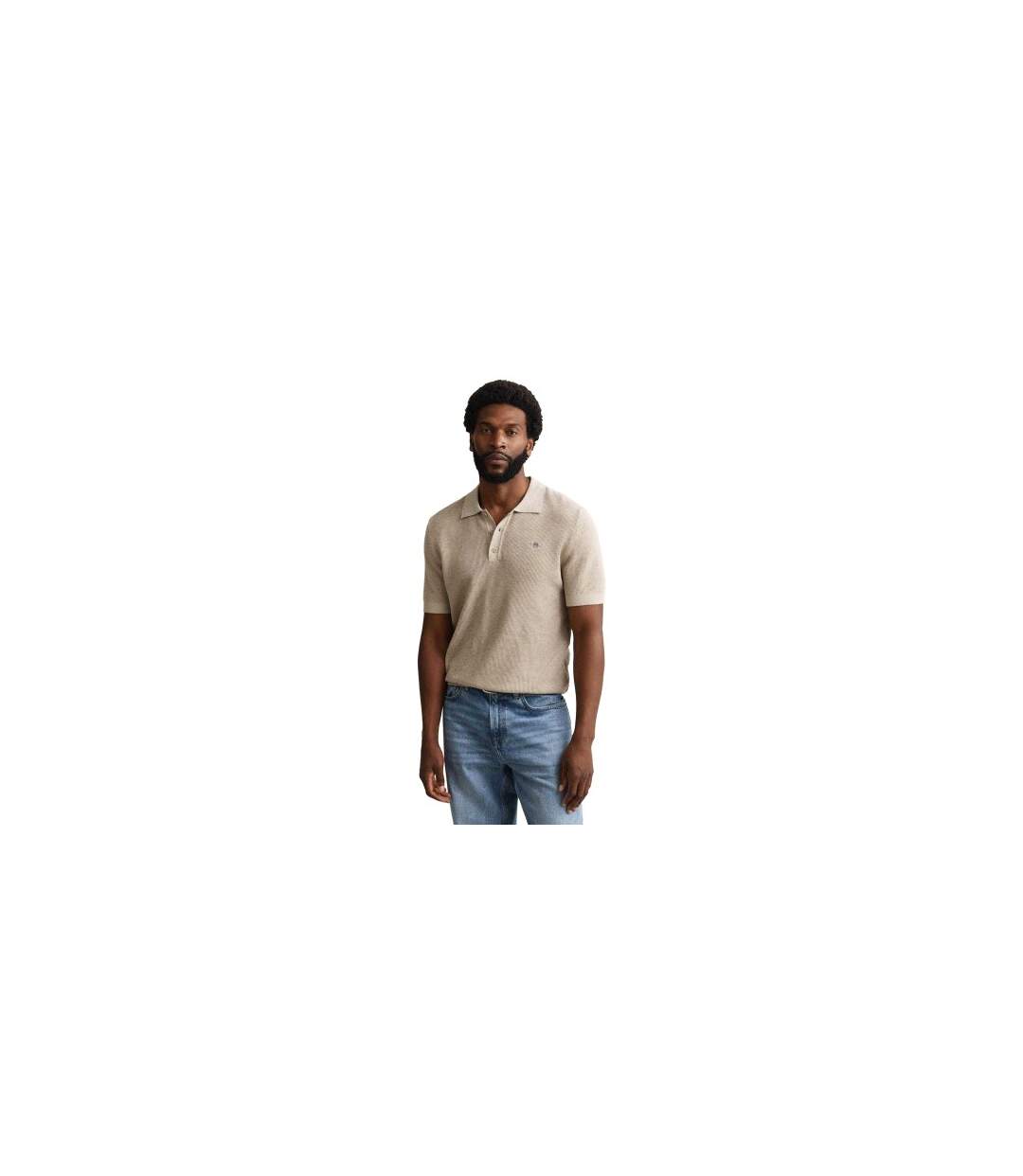 Mens Textured Short-sleeved Polo Shirt Oat Melange Gant-1