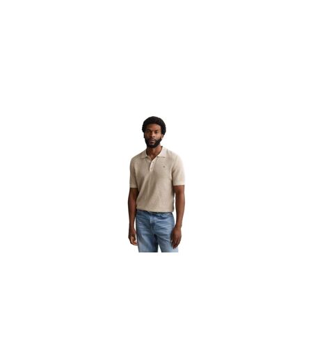 Mens Textured Short-sleeved Polo Shirt Oat Melange Gant