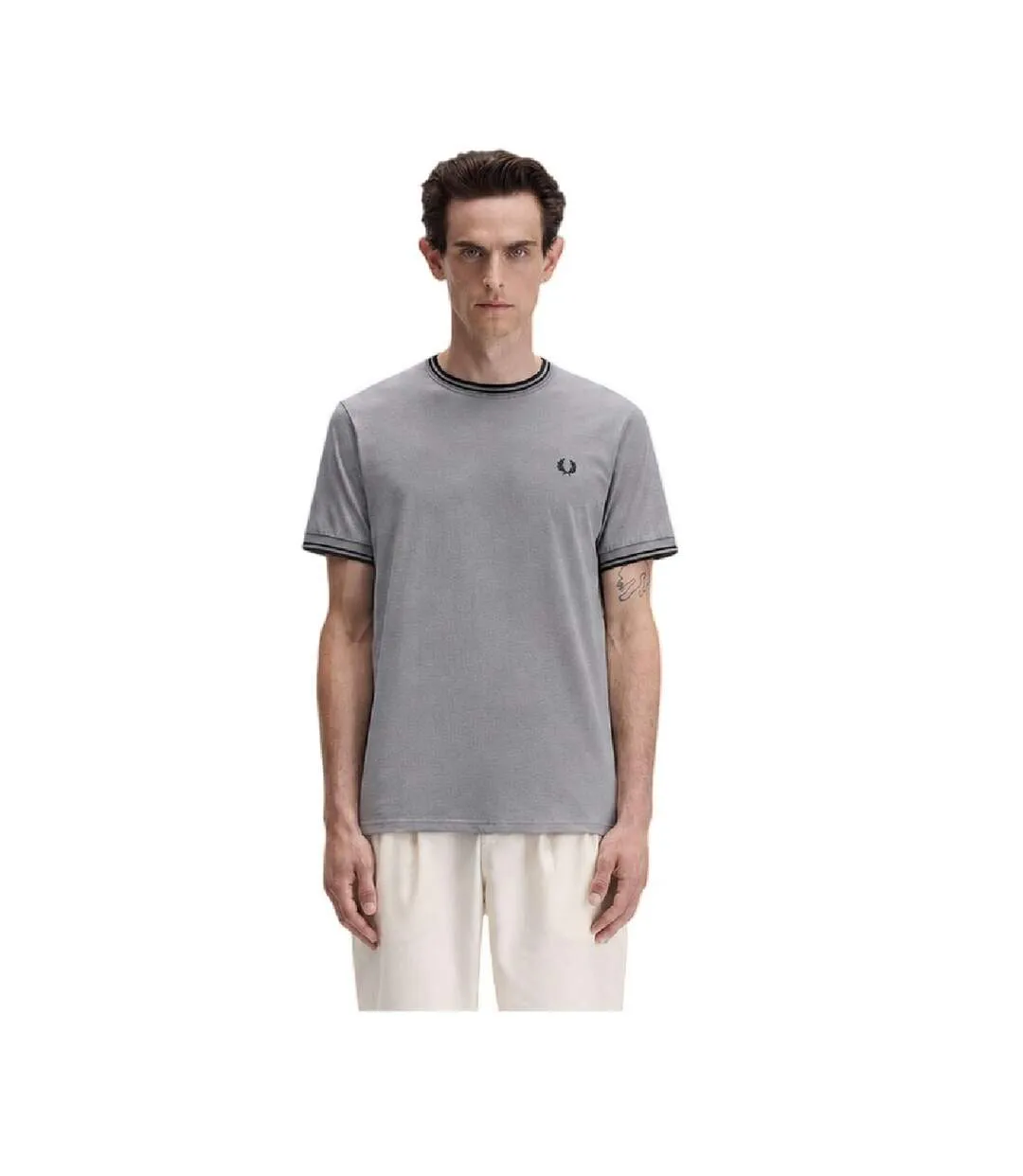 T-shirt Motif/style Rayure Contrastée Sur Bord Homme Gris Fred Perry-1
