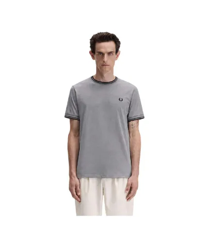 T-shirt Motif/style Rayure Contrastée Sur Bord Homme Gris Fred Perry