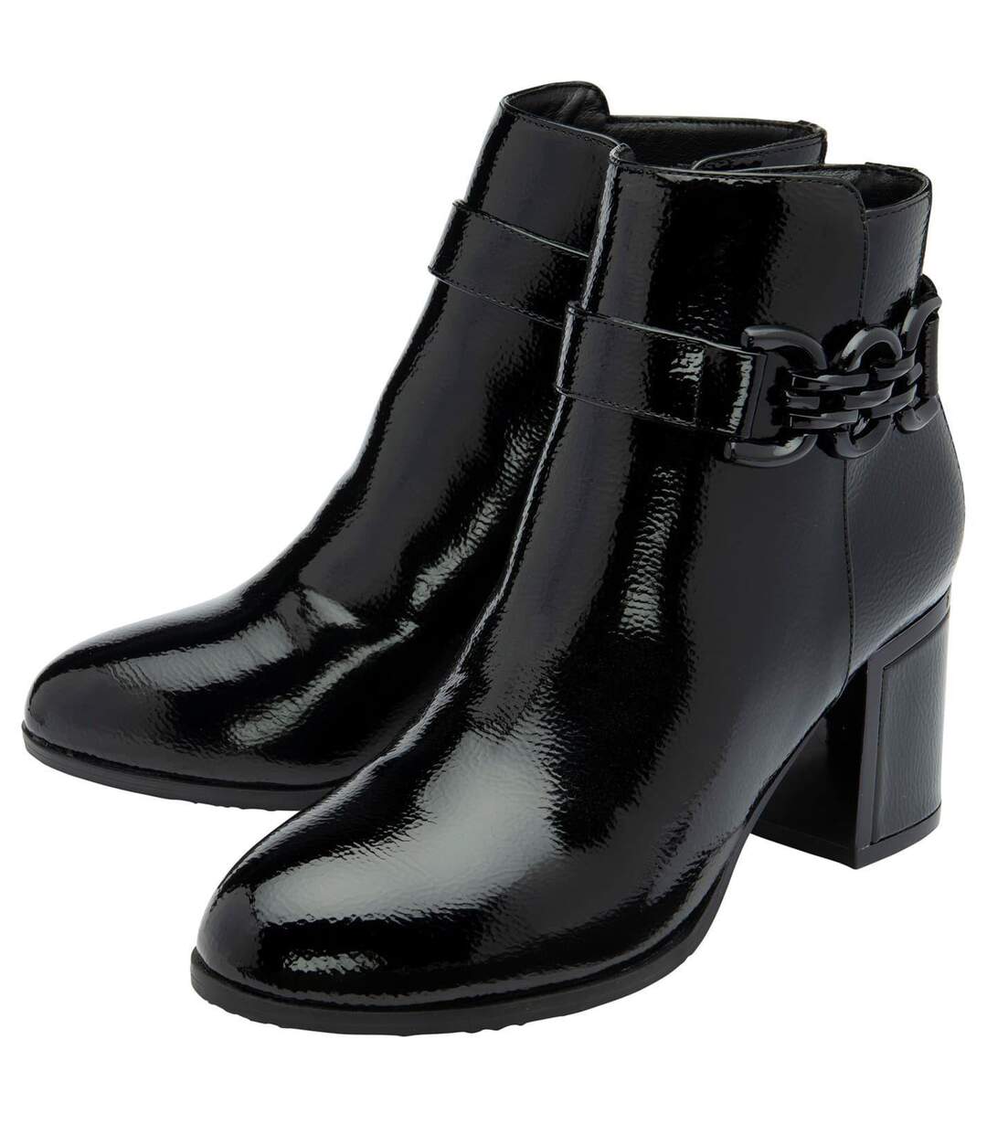 Womens/ladies Amarin Leather Ankle Boots Black Patent Lotus Shoes-3