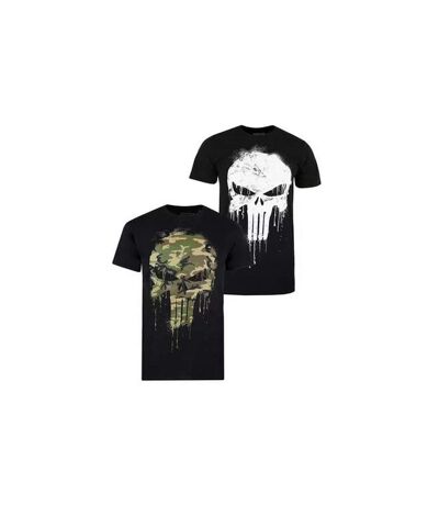 The Punisher Mens Logo Drip T-Shirt (Pack de 2) (Noir/blanc/vert militaire) - UTTV1513