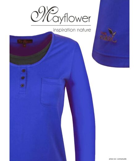 Mayflower NESTOR5 : Tee-shirt manches longues bleu et gris avec col boutonné stylisé