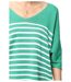 Pull femme rayé - Pull col en V - Manches 3/4 - Couleur Vert-3
