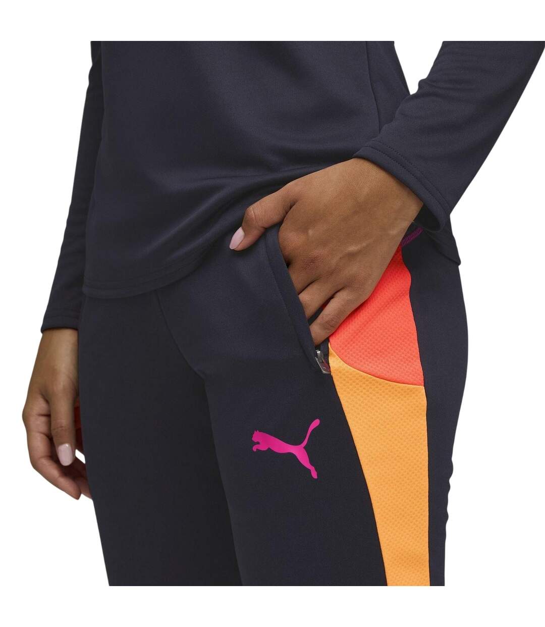 Womens/ladies Colour Block Tracksuit Bottoms Navy Orange Puma-3