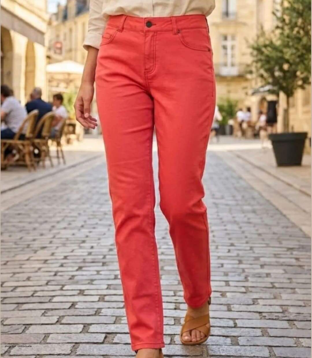 MAYFLOWER PANTF3002A - Pantalon ultra-stretch corail : confort absolu et style vitaminé-1