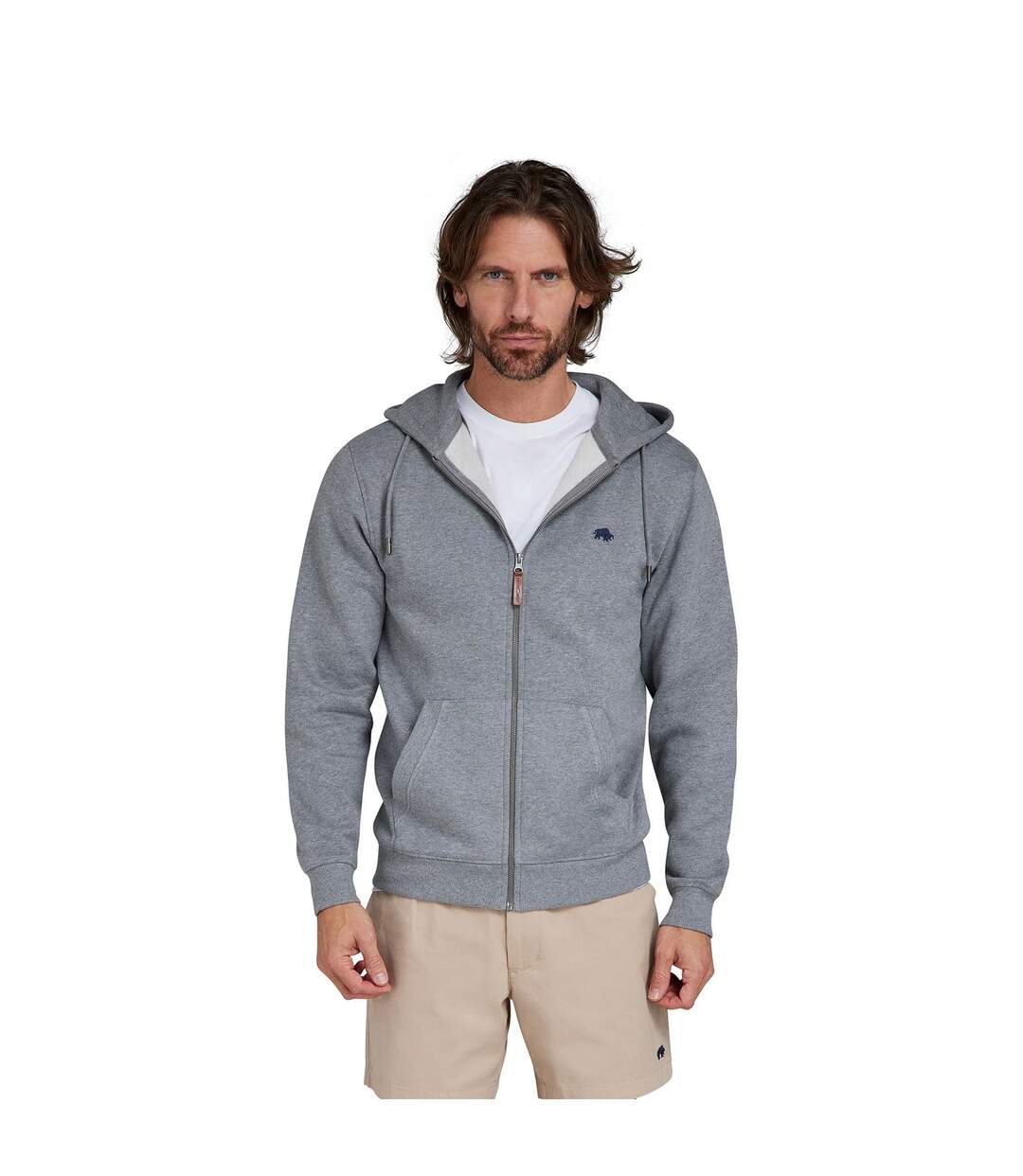 Mens classic zip front hoodie grey marl Raging Bull-4