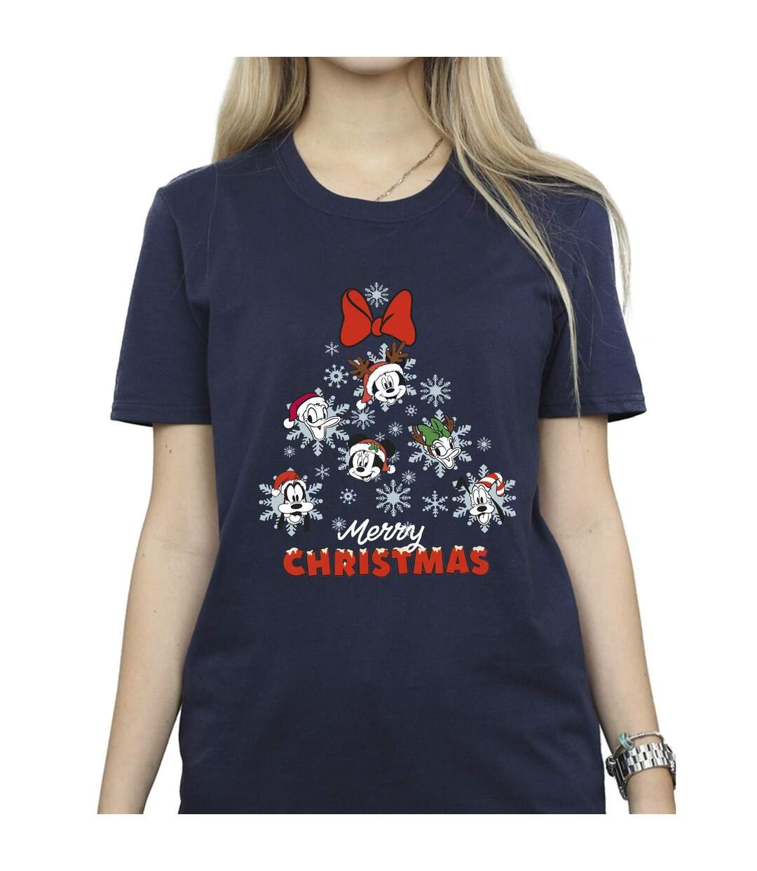 Disney Womens/Ladies Mickey Mouse And Friends Christmas Tree Cotton Boyfriend T-Shirt (Bleu marine) - UTBI39314-3
