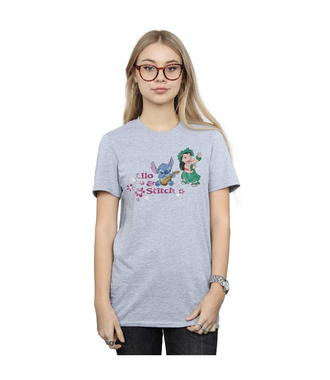 Disney Femmes/Les femmes Lilo And Stitch Hawaii Cotton Boyfriend T-Shirt (Gris sportif) - UTBI29722-2