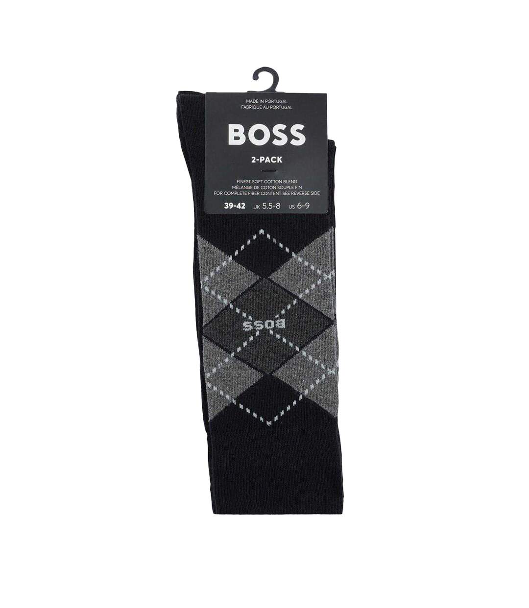 Lot De 2  Chaussettes Motif/style Losange Homme Noir Boss-2