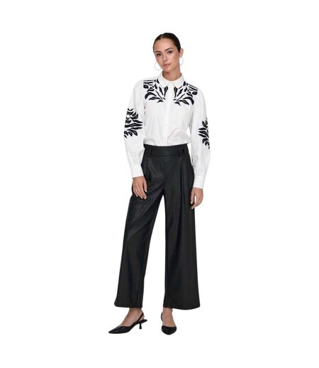 Womens/ladies Faux Leather Wide Leg Palazzo Trousers Black Only