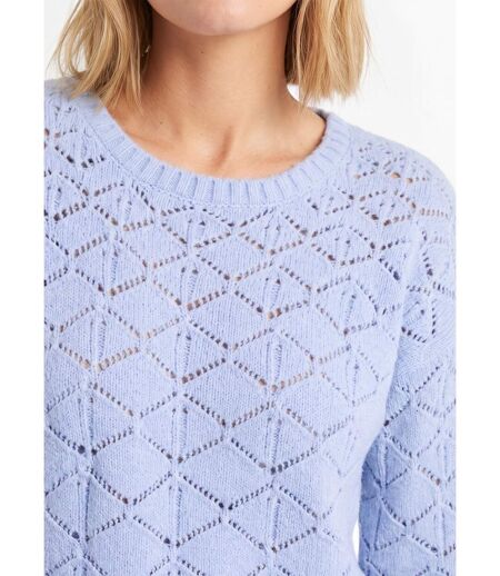 Pull court ajouré col rond manches longues