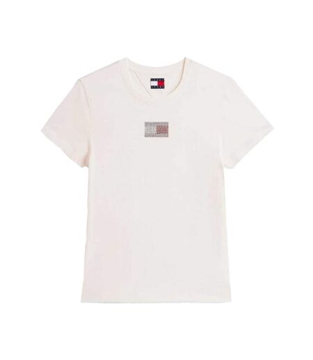 T-shirt Motif/style Strass Femme Blanc Cassé Tommy Jeans