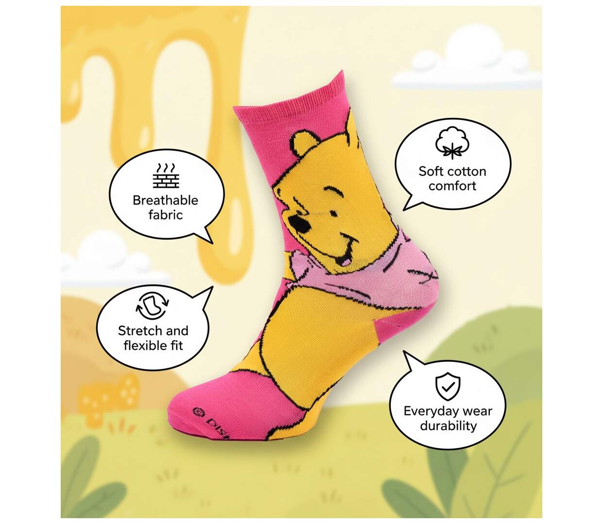 Disney – Chaussettes Femme Licence Winnie l’ourson Pack de 4 Paires-5