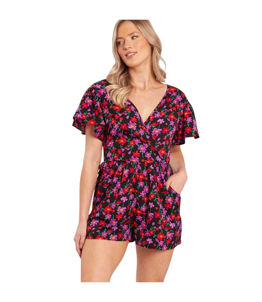 Combishort Motif/style Floral Femme Noir Influence-1