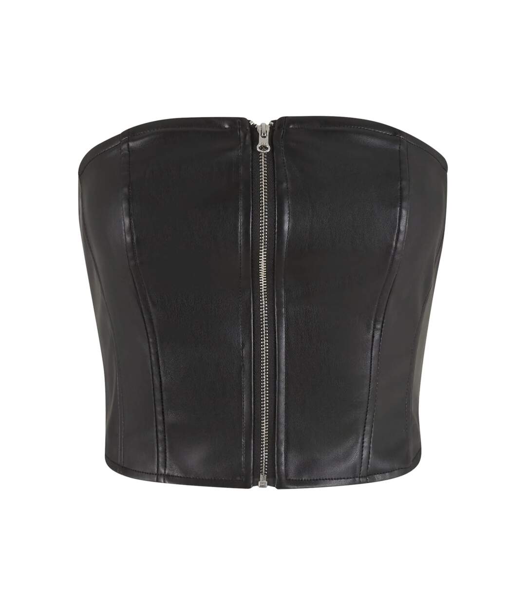 Womens/ladies Synthetic Leather Bandeau Top Black Urban Classics-1