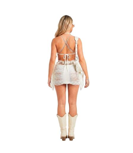 Womens/ladies Distressed Crochet Mini Skirt White Missy Empire