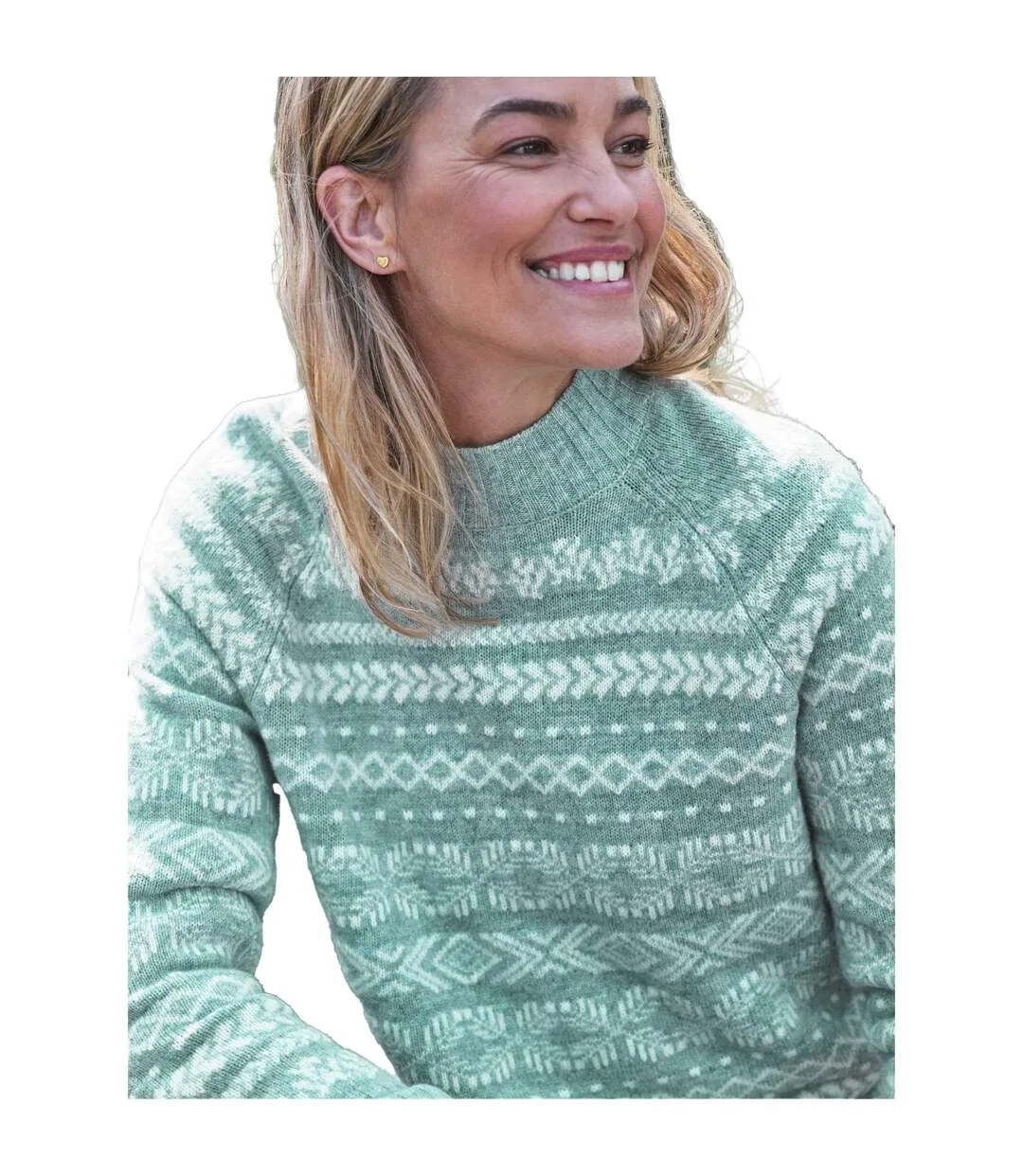 Womens/ladies Nordic Mono Fair Isle Jumper Sage Cream WoolOvers-3