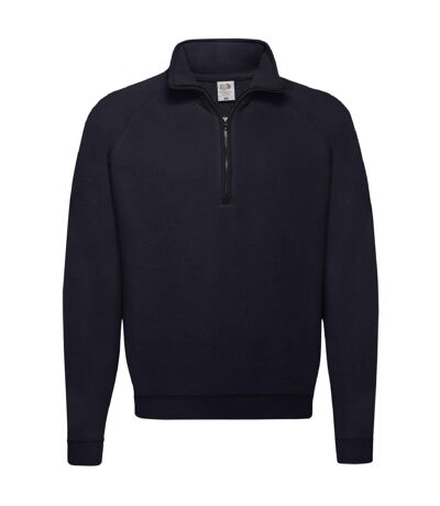 Mens Zip Neck Sweatshirt Top Deep Navy Fruit Of The Loom