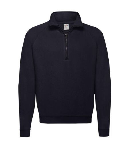 Mens Zip Neck Sweatshirt Top Deep Navy Fruit Of The Loom