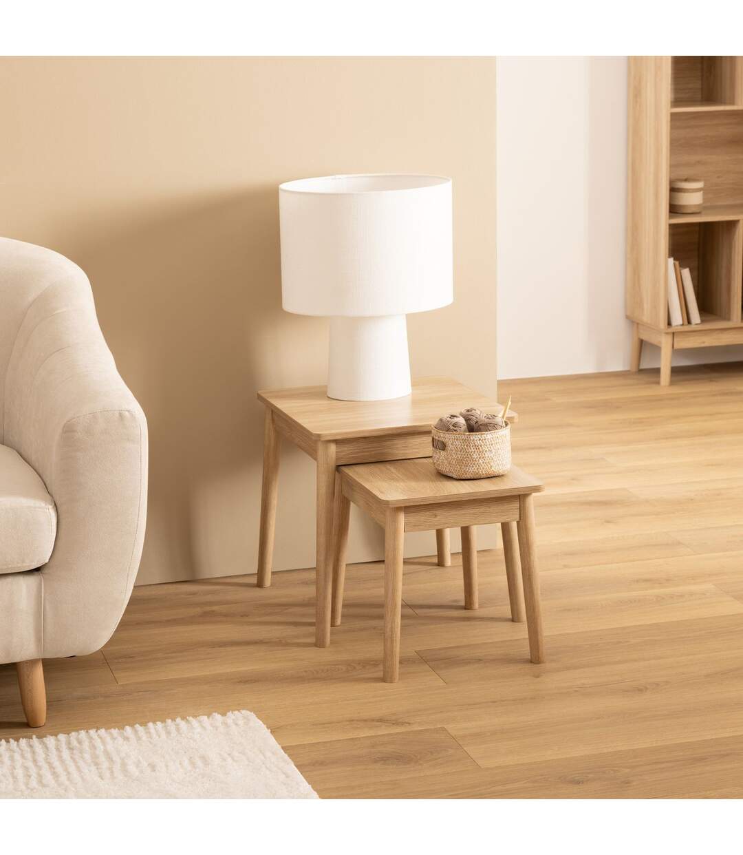 Ensemble de 2 tables à café gigognes effet bois naturel ABANA - Beige-3