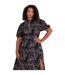 Womens/ladies Keyhole Regular Puff Sleeve Midi Dress Multicoloured Print Lovedrobe-4