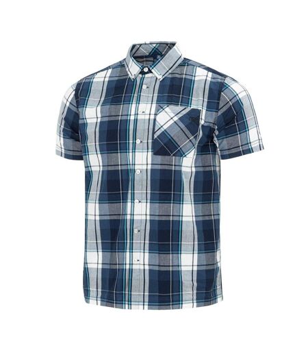 Mens Checkered Short-sleeved Shirt Navy White Giorgio