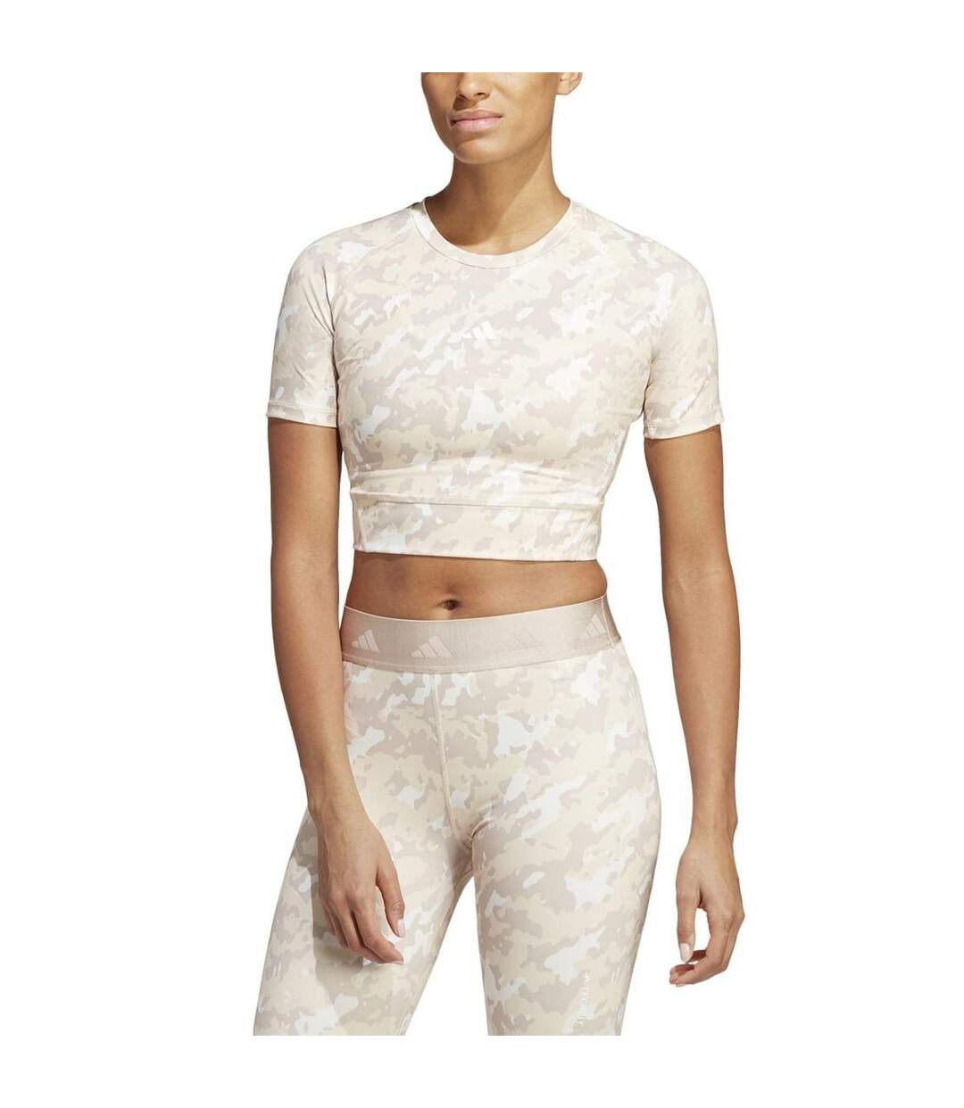 Womens/ladies Techfit Camo Crop T-shirt Taupe Camo Adidas-1