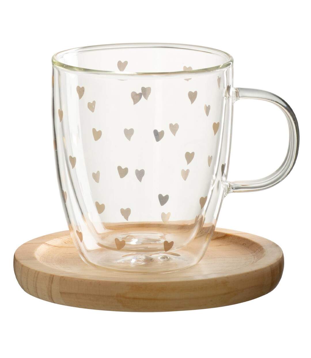 Mug Avec Dessous de Verre Cœur 40cl Transparent-1