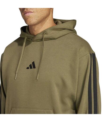 Mens Essentials 3 Stripes Fleece Logo Hoodie Olive Strata Adidas