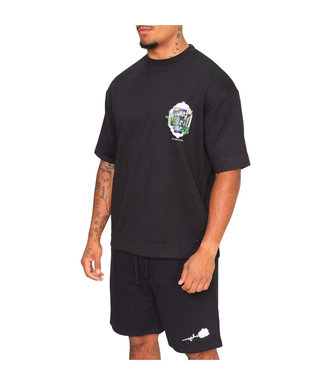 T-shirt Paradise Gardens Homme Noir Rose London-3