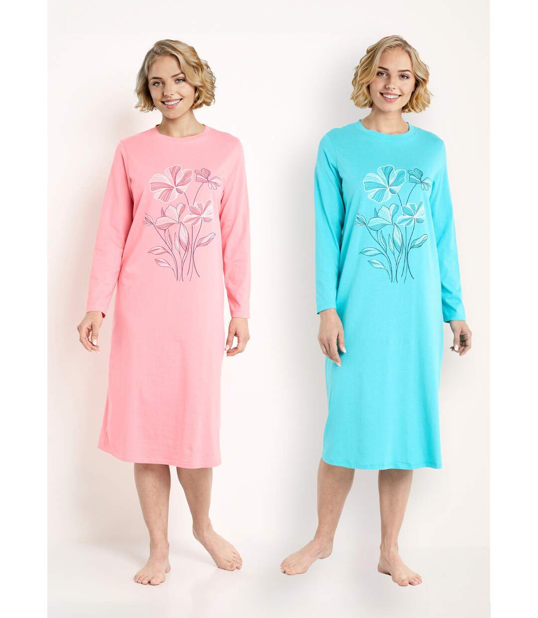 Lot de 2 chemises de nuit coton mi longue-1