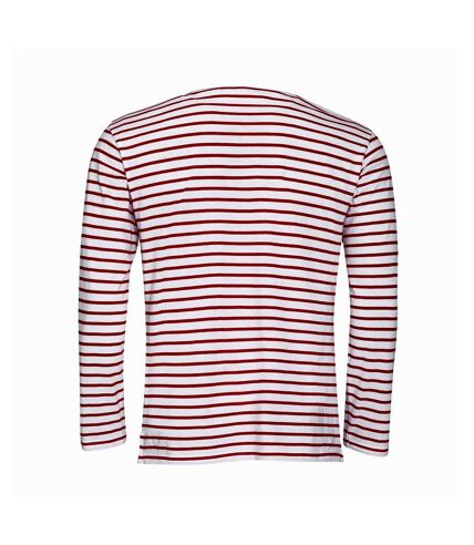 SOLS Mens Marine Long Sleeve Stripe T-Shirt (White/Red) - UTPC2579