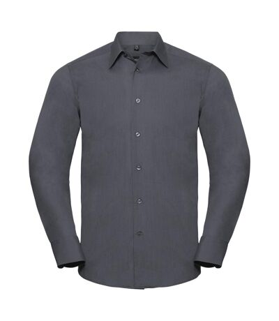 Russell Collection Mens Long Sleeve Poly-Cotton Easy Care Tailored Poplin Shirt (Convoy Grey) - UTBC1018