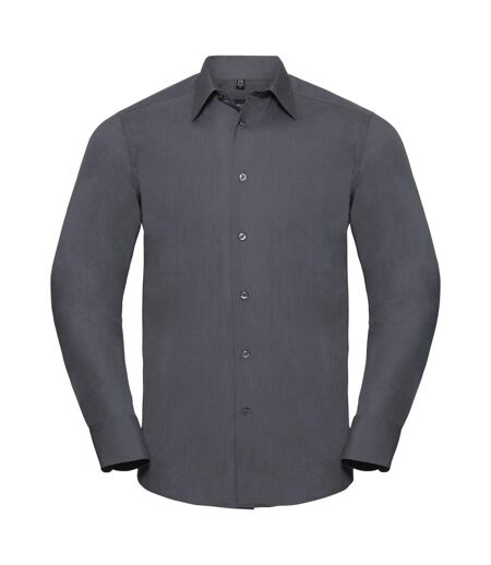 Russell Collection Mens Long Sleeve Poly-Cotton Easy Care Tailored Poplin Shirt (Convoy Grey) - UTBC1018