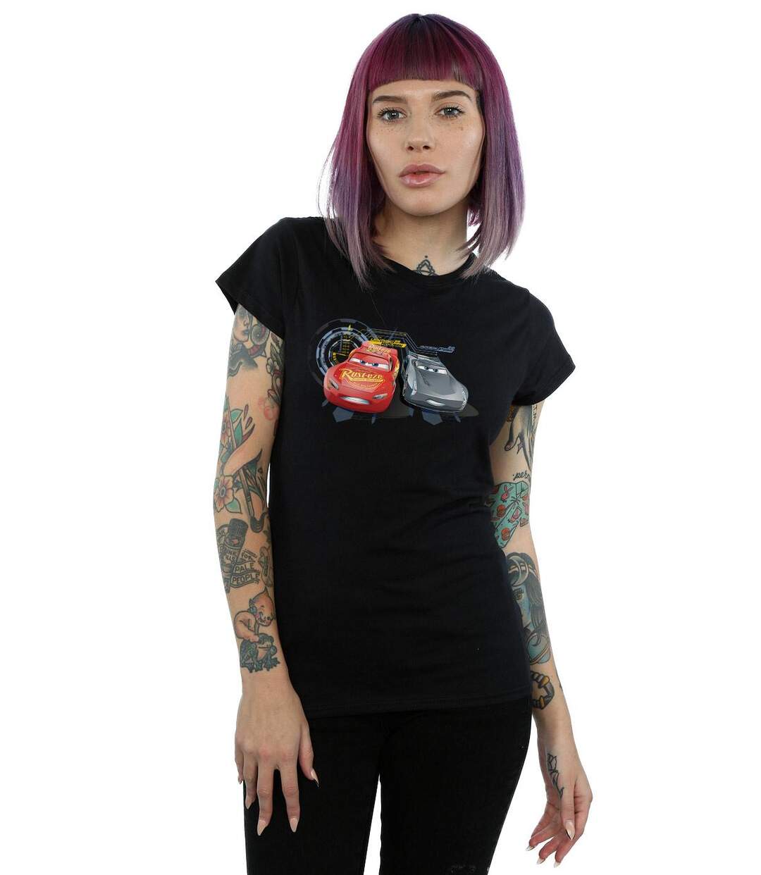 Disney - T-shirt CARS LIGHTNING VS STORM - Femme (Noir) - UTBI13924-2