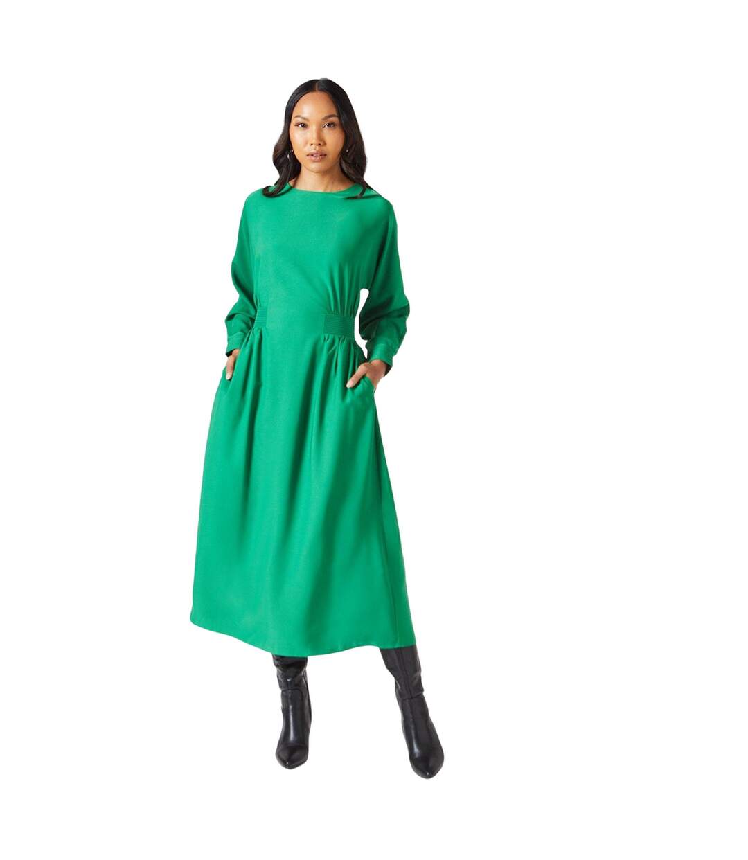 Womens/ladies crepe waist detail midi dress green Principles-1