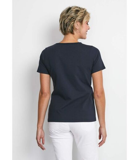 T-shirt col V ajouré brodé