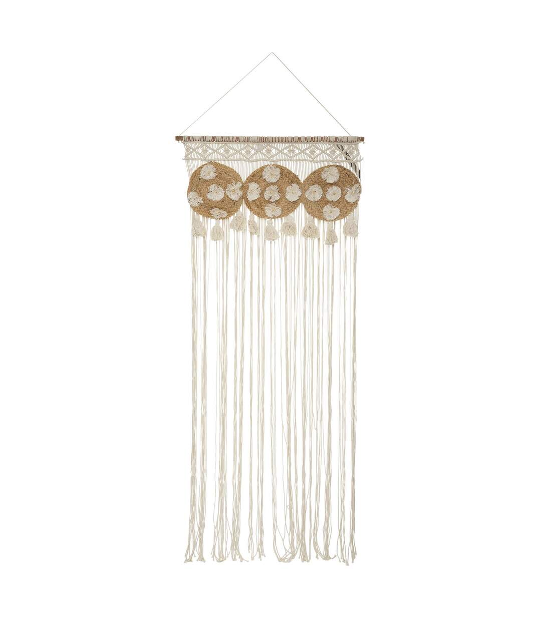 Lot de 2 Rideaux de fils détails macramé et pompons - 90 x 200 cm - Beige-5