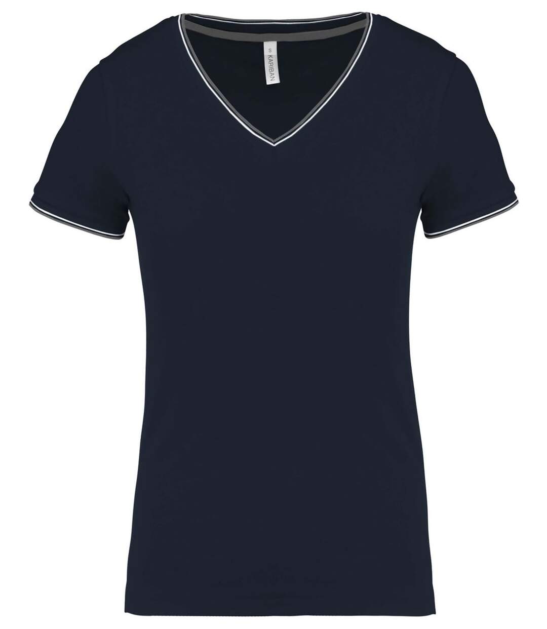 T-shirt manches courtes coton piqué col V K394 - bleu marine grey - femme-1